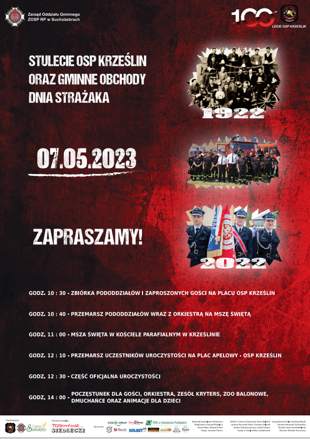 plakat obchodów 100 lecia OSP w Krześlinie